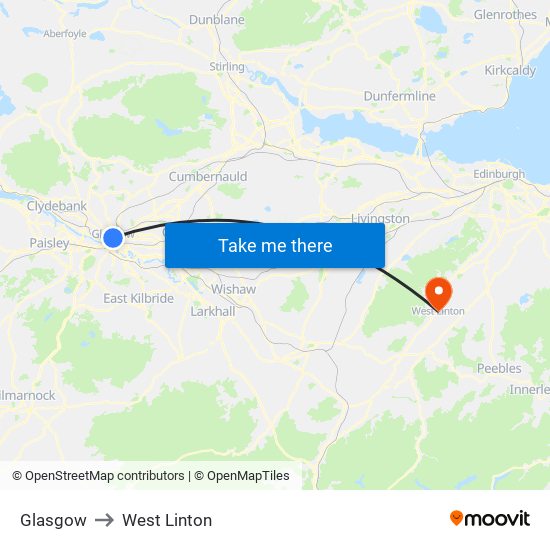 Glasgow to West Linton map