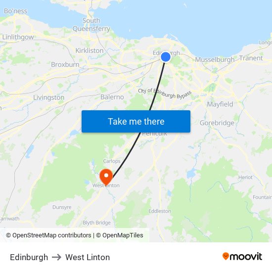 Edinburgh to West Linton map