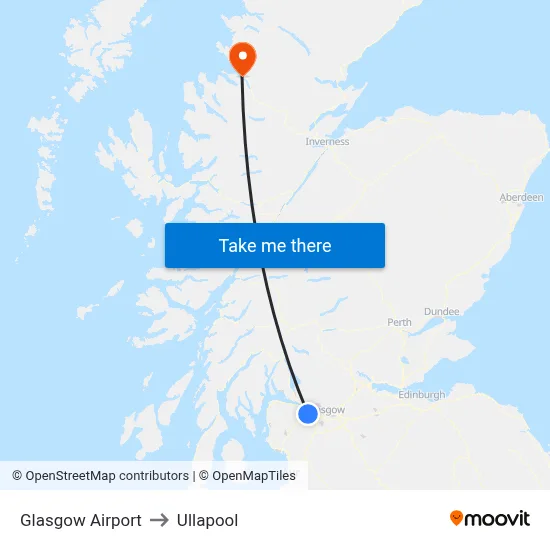 Glasgow Airport to Ullapool map