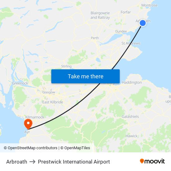 Arbroath to Prestwick International Airport map