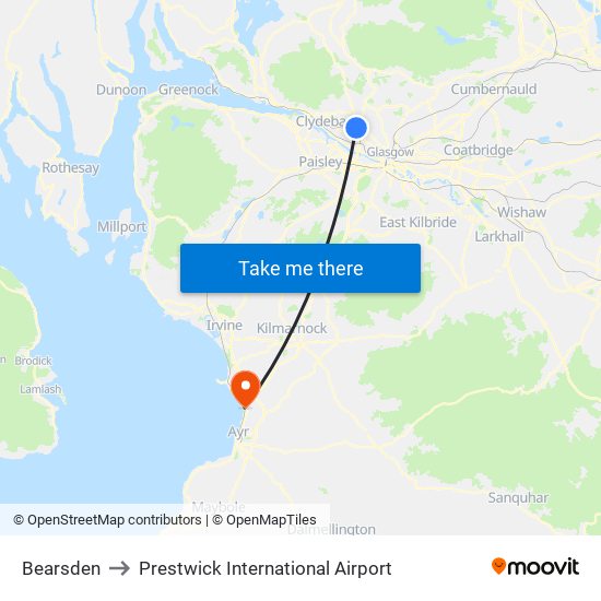 Bearsden to Prestwick International Airport map