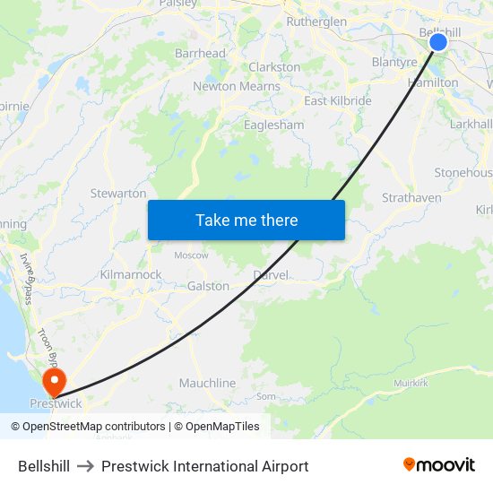 Bellshill to Prestwick International Airport map