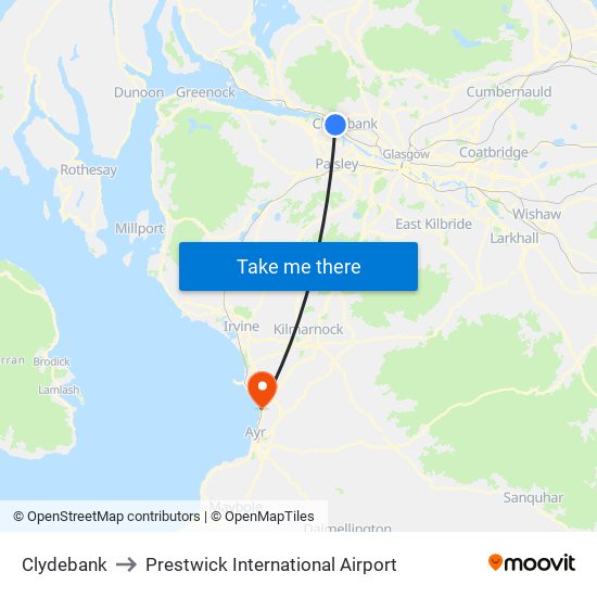 Clydebank to Prestwick International Airport map