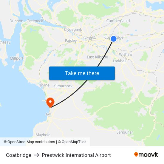Coatbridge to Prestwick International Airport map