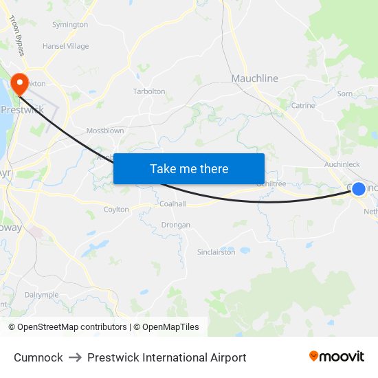 Cumnock to Prestwick International Airport map