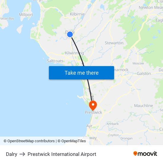 Dalry to Prestwick International Airport map