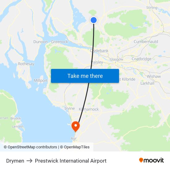 Drymen to Prestwick International Airport map