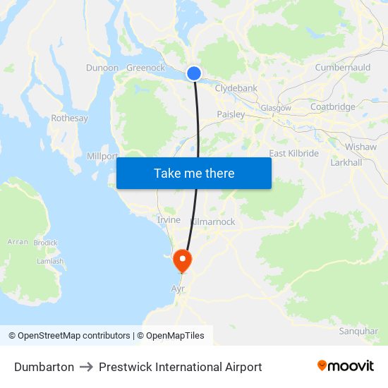 Dumbarton to Prestwick International Airport map