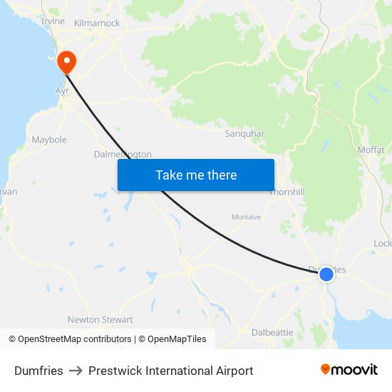 Dumfries to Prestwick International Airport map