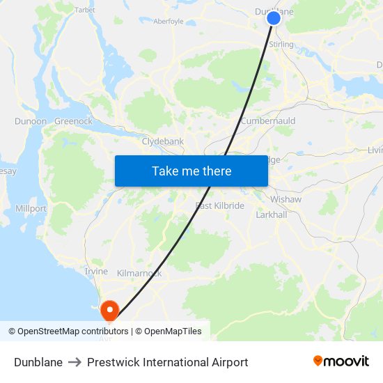 Dunblane to Prestwick International Airport map