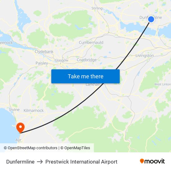 Dunfermline to Prestwick International Airport map