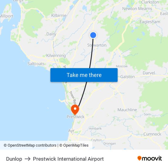 Dunlop to Prestwick International Airport map