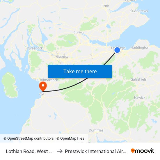 Lothian Road, West End to Prestwick International Airport map