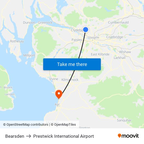 Bearsden to Prestwick International Airport map