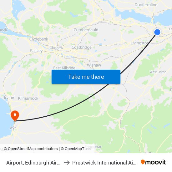 Airport, Edinburgh Airport to Prestwick International Airport map