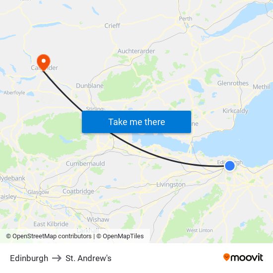 Edinburgh to St. Andrew's map