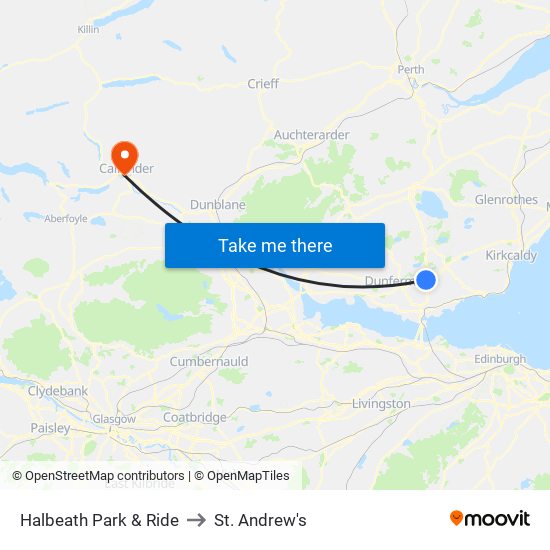 Halbeath Park & Ride to St. Andrew's map