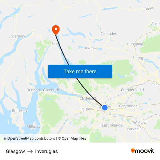 Glasgow to Inveruglas map