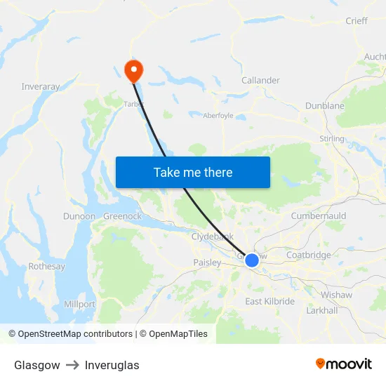Glasgow to Inveruglas map