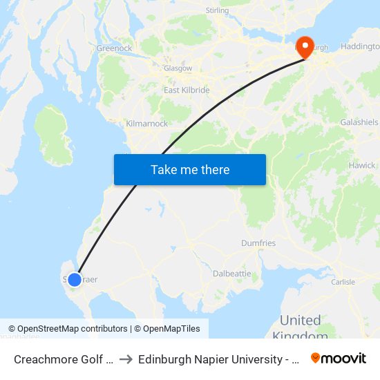 Creachmore Golf Club, Leswalt to Edinburgh Napier University - Craiglockhart Campus map