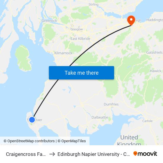 Craigencross Farm, Kirkcolm to Edinburgh Napier University - Craiglockhart Campus map