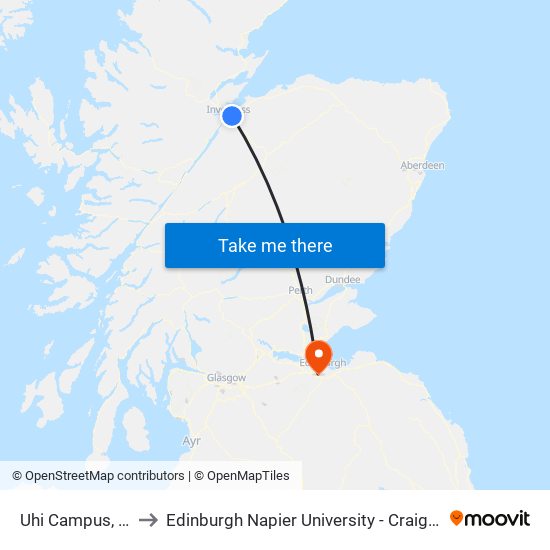 Uhi Campus, Westhill to Edinburgh Napier University - Craiglockhart Campus map