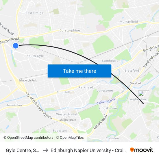 Gyle Centre, South Gyle to Edinburgh Napier University - Craiglockhart Campus map