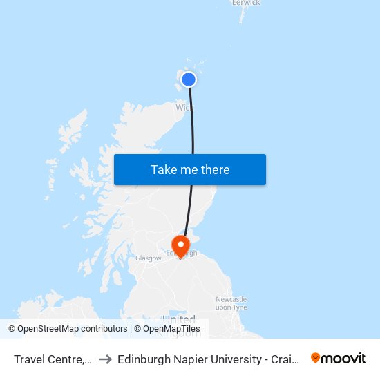 Travel Centre, Kirkwall to Edinburgh Napier University - Craiglockhart Campus map