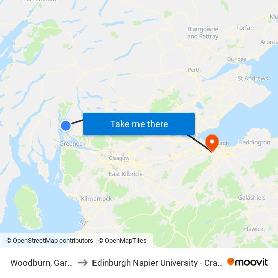 Woodburn, Garelochhead to Edinburgh Napier University - Craiglockhart Campus map