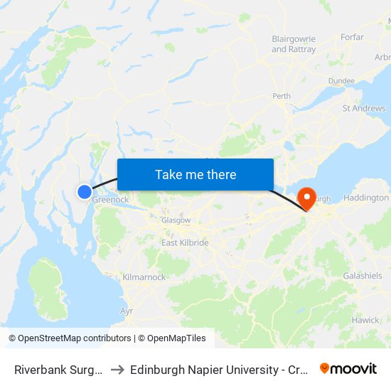 Riverbank Surgery, Kilmun to Edinburgh Napier University - Craiglockhart Campus map