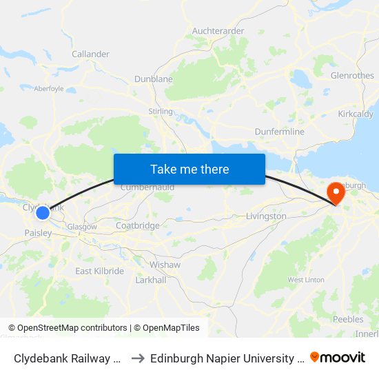 Clydebank Railway Station, Clydebank to Edinburgh Napier University - Craiglockhart Campus map