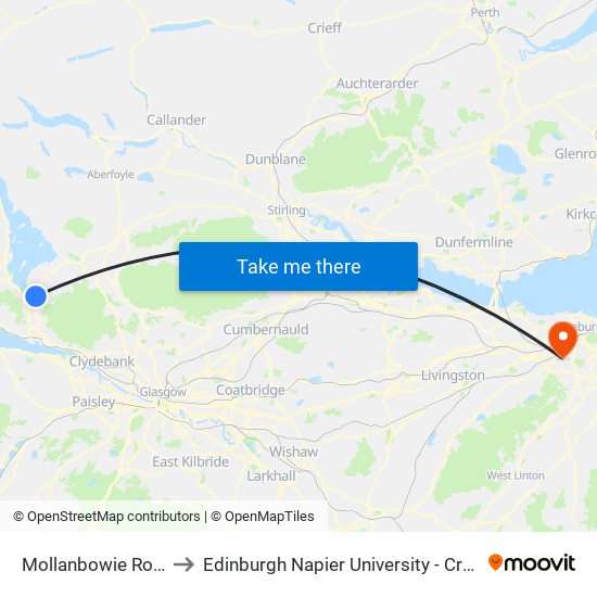 Mollanbowie Road, Balloch to Edinburgh Napier University - Craiglockhart Campus map