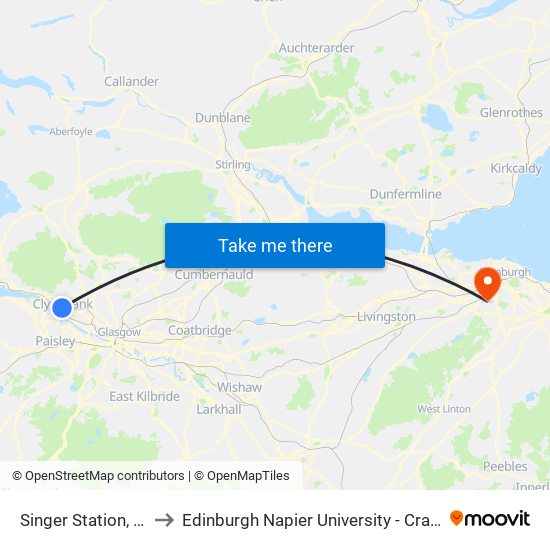 Singer Station, Clydebank to Edinburgh Napier University - Craiglockhart Campus map