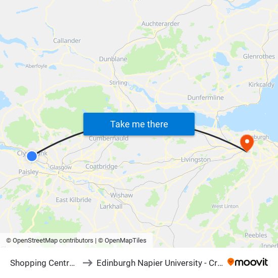 Shopping Centre, Clydebank to Edinburgh Napier University - Craiglockhart Campus map