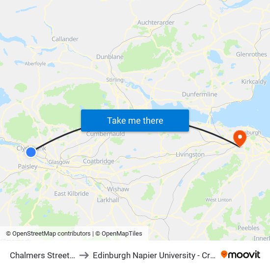 Chalmers Street, Clydebank to Edinburgh Napier University - Craiglockhart Campus map