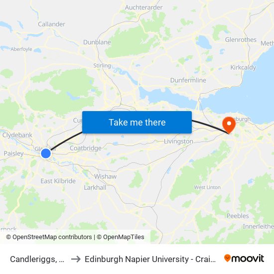 Candleriggs, Glasgow to Edinburgh Napier University - Craiglockhart Campus map