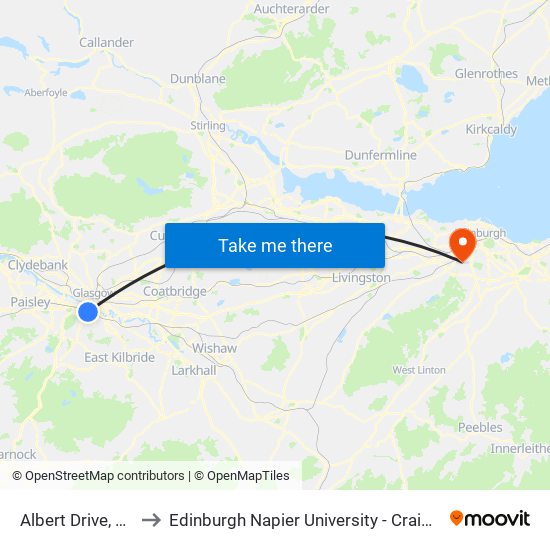 Albert Drive, Govanhill to Edinburgh Napier University - Craiglockhart Campus map