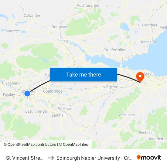 St Vincent Street, Glasgow to Edinburgh Napier University - Craiglockhart Campus map