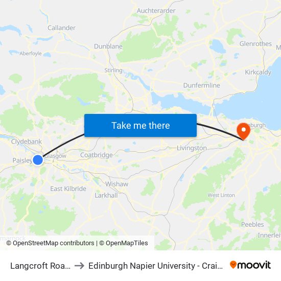 Langcroft Road, Govan to Edinburgh Napier University - Craiglockhart Campus map