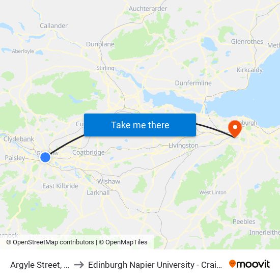 Argyle Street, Glasgow to Edinburgh Napier University - Craiglockhart Campus map