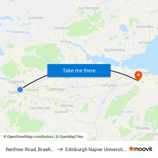 Renfrew Road, Braehead Shopping Centre to Edinburgh Napier University - Craiglockhart Campus map