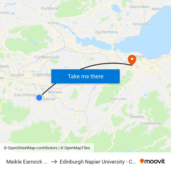 Meikle Earnock Road, Fairhill to Edinburgh Napier University - Craiglockhart Campus map