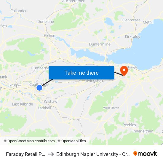 Faraday Retail Park, Whifflet to Edinburgh Napier University - Craiglockhart Campus map