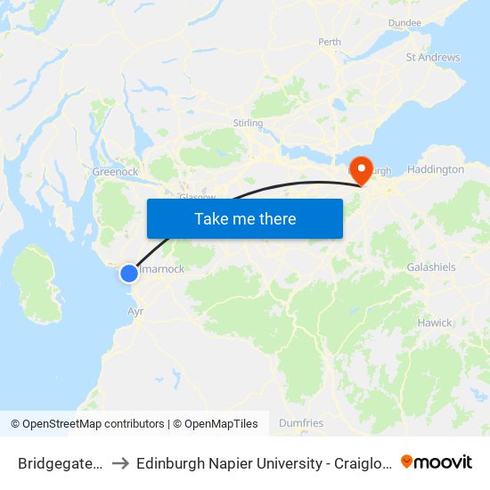 Bridgegate, Irvine to Edinburgh Napier University - Craiglockhart Campus map