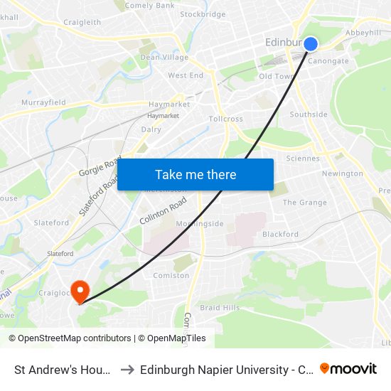St Andrew's House, Edinburgh to Edinburgh Napier University - Craiglockhart Campus map