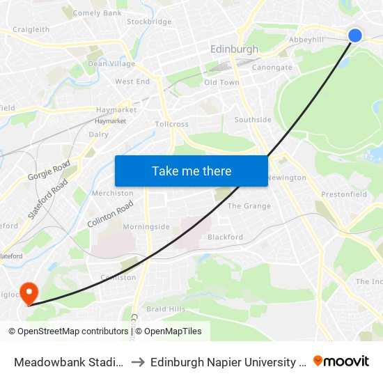 Meadowbank Stadium, Meadowbank to Edinburgh Napier University - Craiglockhart Campus map