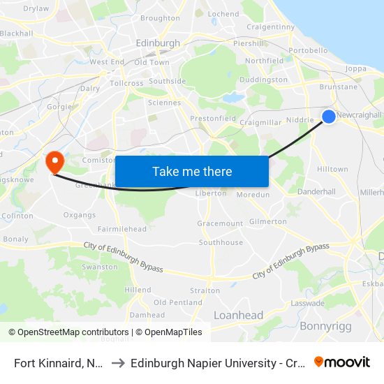 Fort Kinnaird, Newcraighall to Edinburgh Napier University - Craiglockhart Campus map