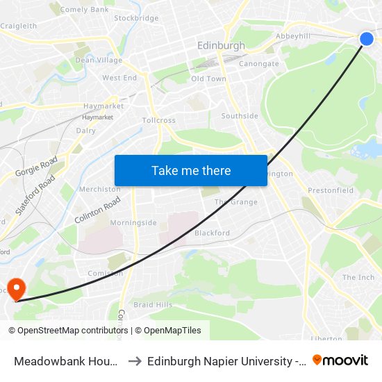 Meadowbank House, Meadowbank to Edinburgh Napier University - Craiglockhart Campus map