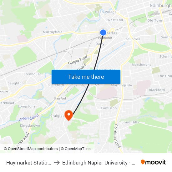 Haymarket Station, Haymarket to Edinburgh Napier University - Craiglockhart Campus map