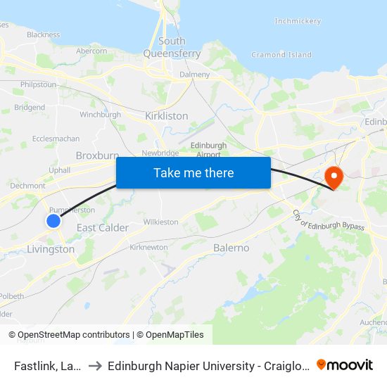 Fastlink, Ladywell to Edinburgh Napier University - Craiglockhart Campus map